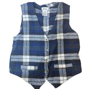 Vintage Mister Noah Plaid Flannel Sweater Vest Blue Green Women's Size Medium